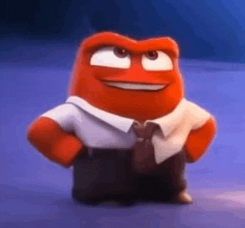 a cartoon character from inside out is standing with his hands on his hips .