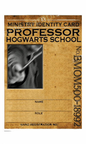 ministry identity card for professor hogwarts school