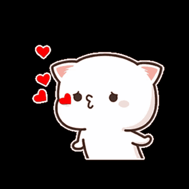 a cartoon cat with red hearts coming out of its eyes