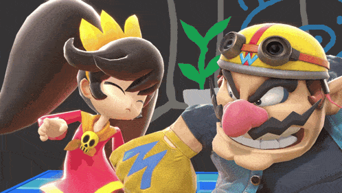 a cartoon character wearing a helmet with a w on it