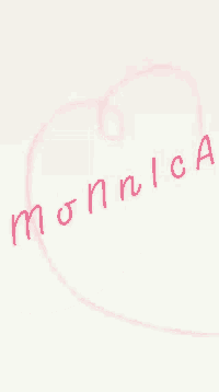 a white background with a pink swirl and the word monica written in red