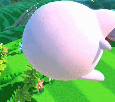 a cartoon character is standing on a grassy field