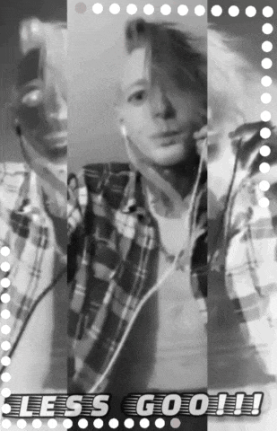 a black and white photo of a man with the words less go on the bottom right