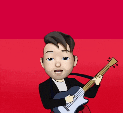 a cartoon of a man holding a guitar next to a cartoon boy in green pajamas