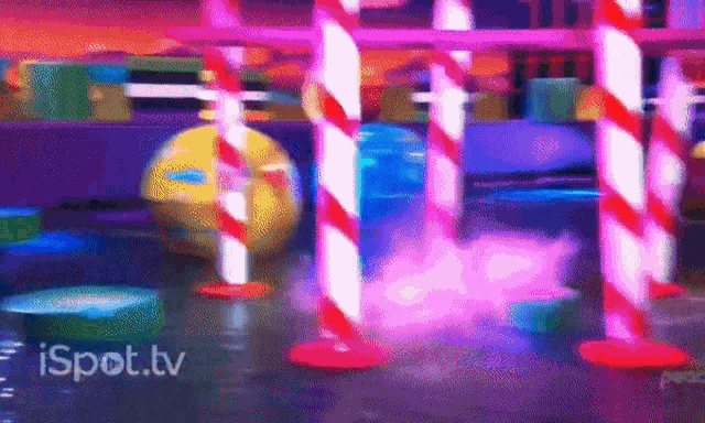 a candy cane maze with a purple smoke coming out of the bottom