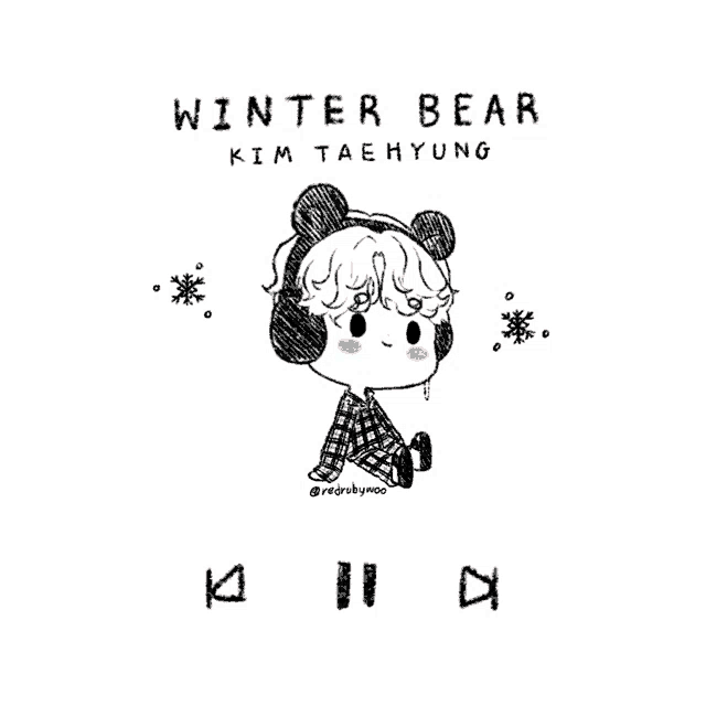 a black and white drawing of kim taehyung wearing headphones and a plaid shirt