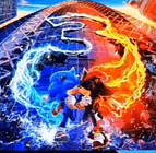a painting of sonic the hedgehog and tails fighting each other on a track .
