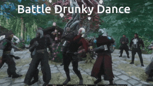 a group of people are dancing in a video game with the words battle drunky dance