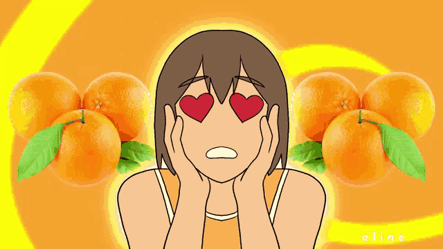 a cartoon of a girl with heart shaped eyes