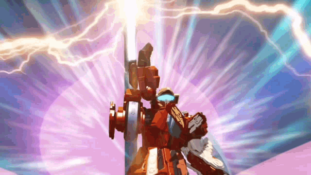 a robot is being struck by lightning in a video game .