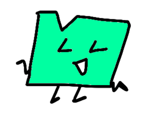 a drawing of a green square with arms and legs .