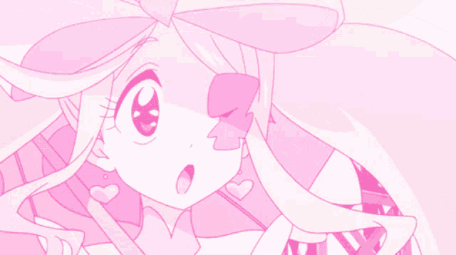 a pink and white drawing of a girl with white hair