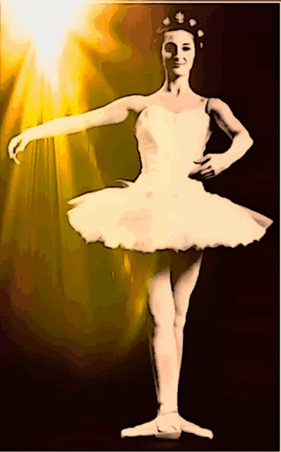 a black and white drawing of a ballerina with a crown on her head