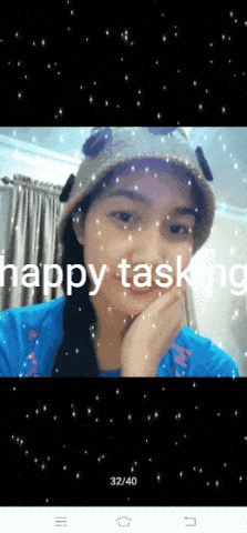 a picture of a girl with the words happy tasking written on the bottom