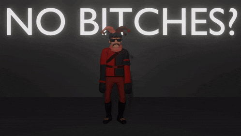 a poster with a jester and the words " no bitches "