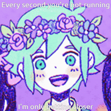 a cartoon character with a flower crown on her head says every second you 're not running