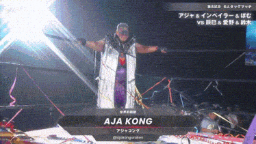 a wrestler named aja kong is standing in the ring