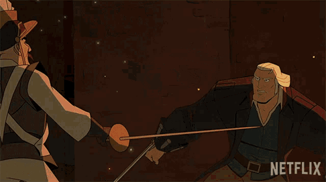 a cartoon of a man holding a sword with a netflix logo in the corner