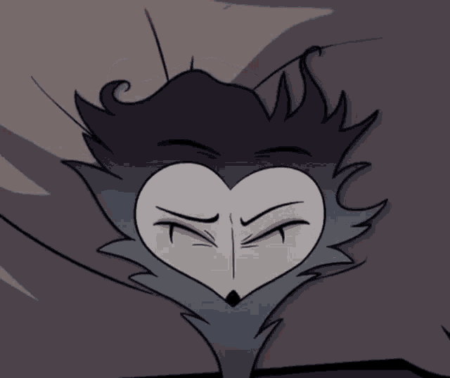 a cartoon drawing of a bird with a heart shaped face and red eyes