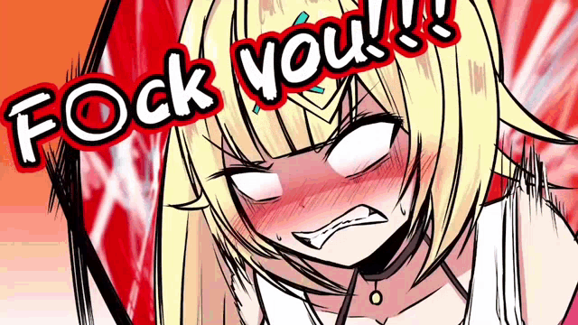 a cartoon girl with blonde hair is making a funny face and says f * ck you !!