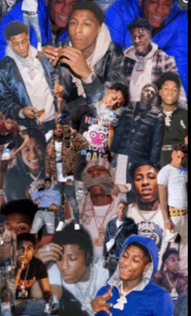 a collage of young men including one wearing a blue jacket