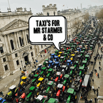 a speech bubble that says taxi 's for mr starmer & co on it