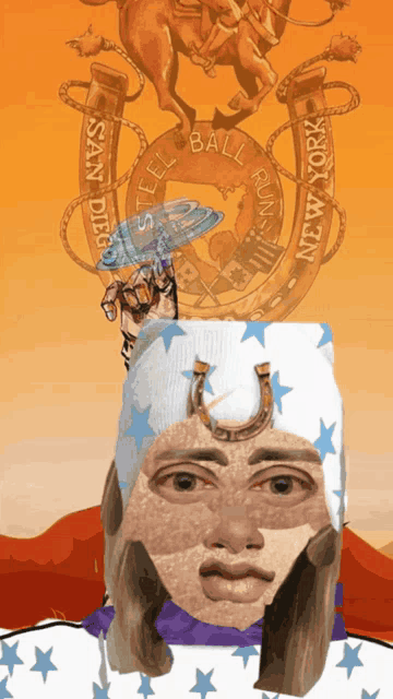 a poster with a horseshoe and the words steel ball run