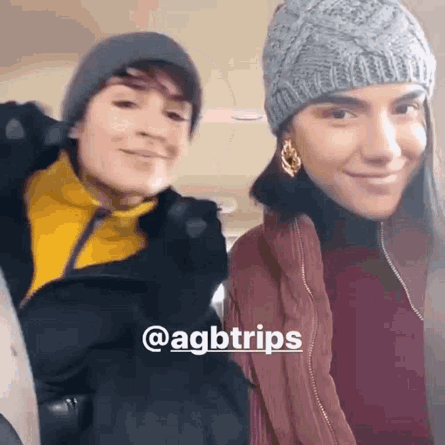 two people are posing for a picture with the hashtag @agbtrips on the bottom
