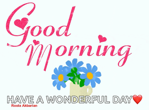a good morning greeting card with a vase of flowers
