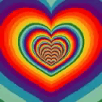 an optical illusion of a rainbow heart on a striped background .