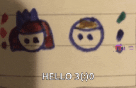 a child 's drawing of a girl and a boy with the words hello 3