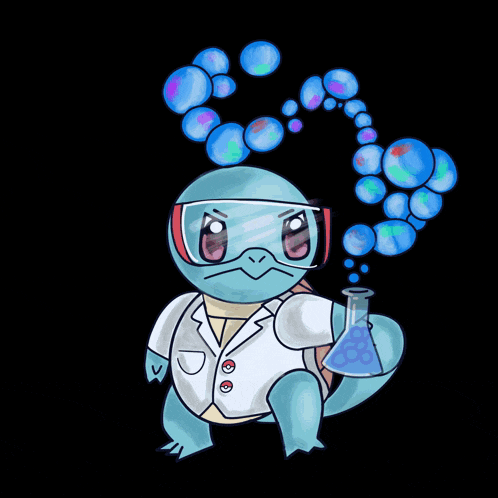 a cartoon drawing of a pokemon wearing a lab coat and goggles