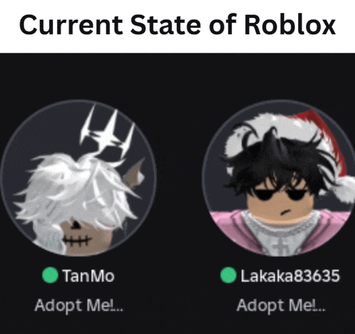 the current state of roblox is shown on a black background