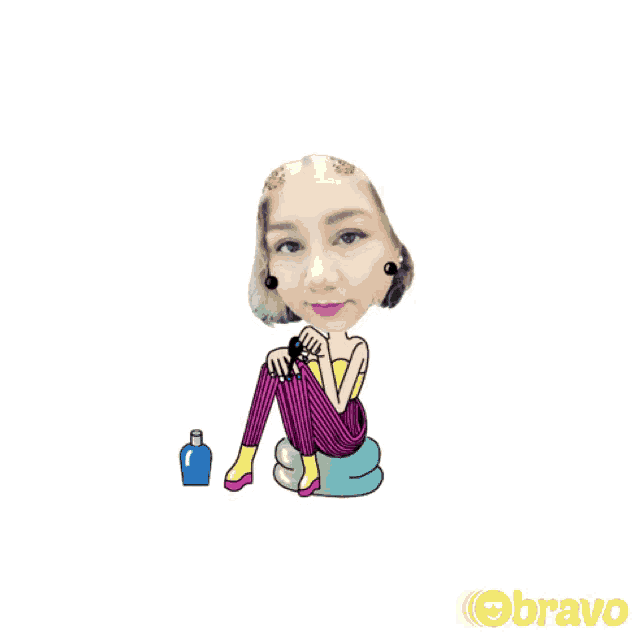 a cartoon of a woman sitting on a pillow with the word ok above her head