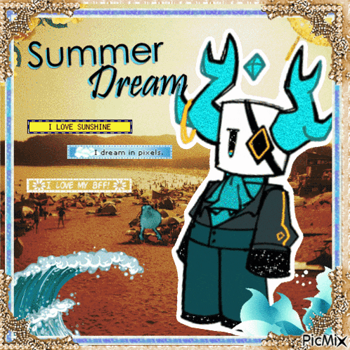 a picture of a cartoon character with the words " summer dream " on it