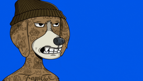 a cartoon of a dog with tattoos and the word wo on the bottom right