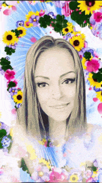 a painting of a woman with flowers around her face