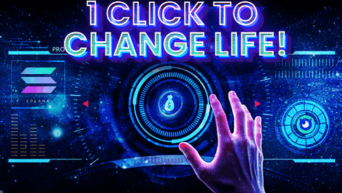 a hand is touching a screen with the words " i click to change life "