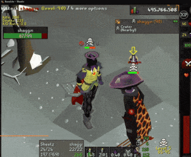 a screenshot of a video game shows a character named sheetz and a character named sheggin
