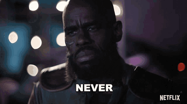 a man with a beard says never in a netflix advertisement