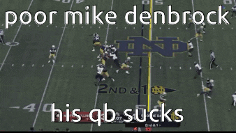 a football field with the words poor mike denbrock hisqb sucks written on it