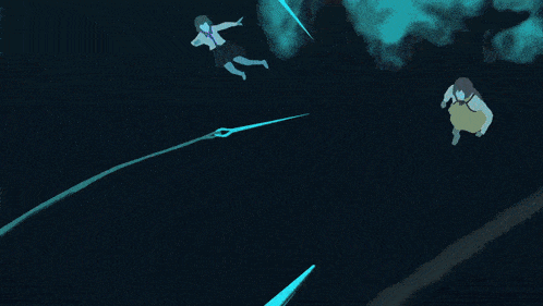 a cartoon drawing of a man and a woman swimming