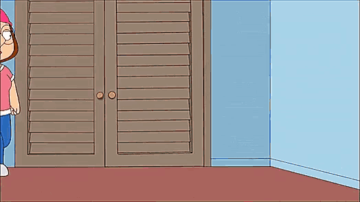 a cartoon character is standing in front of a door