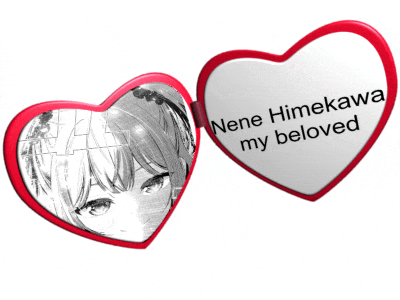 a heart shaped mirror says nene himekawa my beloved on it