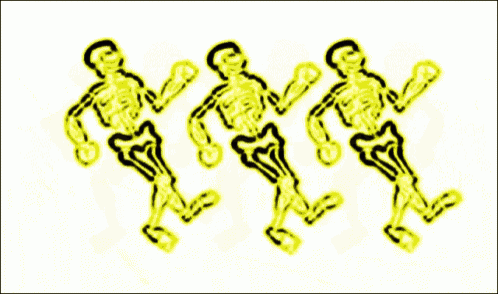 a group of skeletons are dancing in a row on a black background