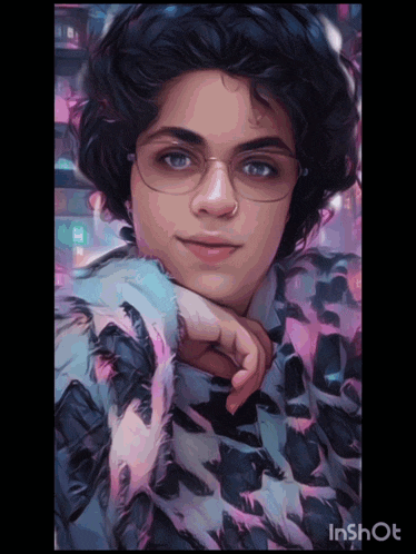 a painting of a girl with glasses and a nose ring is displayed