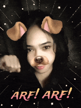 a picture of a girl with a dog face and the words arf on the bottom right