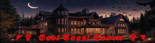 a picture of a haunted house with the words " cast coast coven "