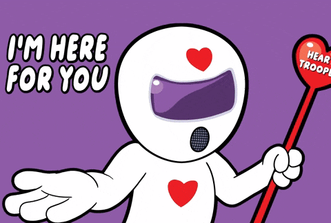 a cartoon of a heart trooper holding a heart shaped lollipop that says i 'm here for you