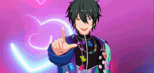 a colorful anime character is giving a thumbs up